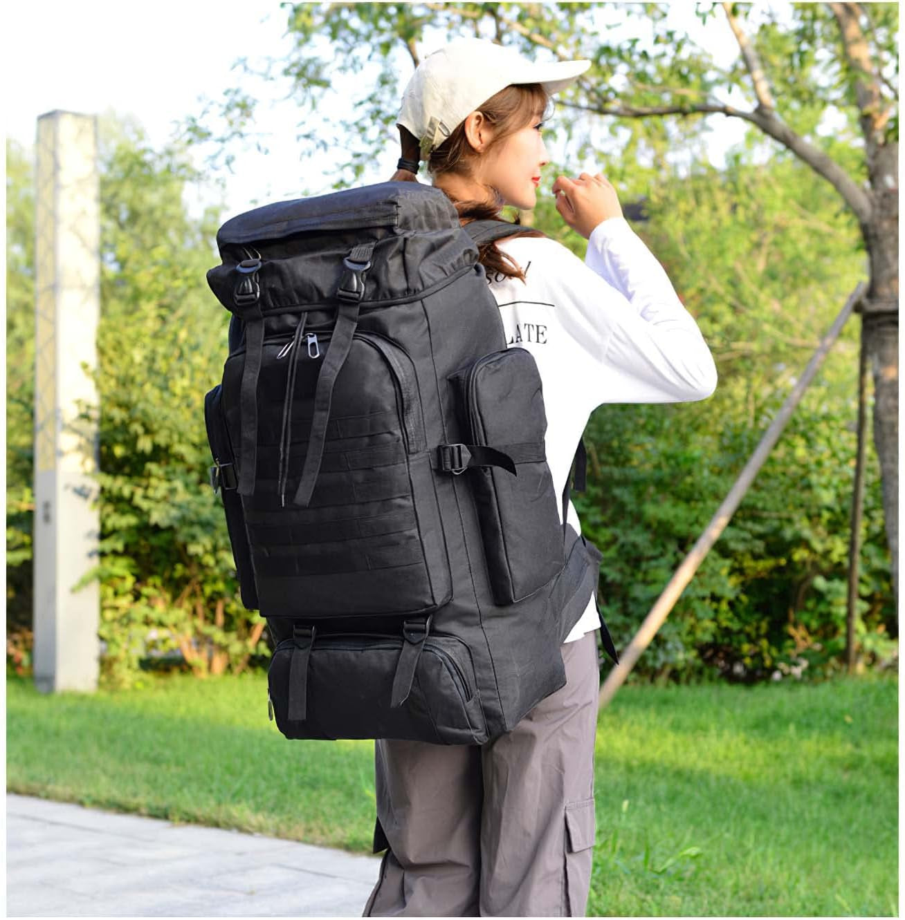 80L Travel Hiking Backpack Large Capacity Water Resistance Hiking Bag for Men (Black)